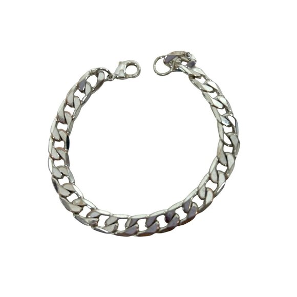 Unisex Stainless Steel Bracelet Flat Curb Cuban Chain 8.25” x 8mm Lobster Claw - Picture 1 of 10